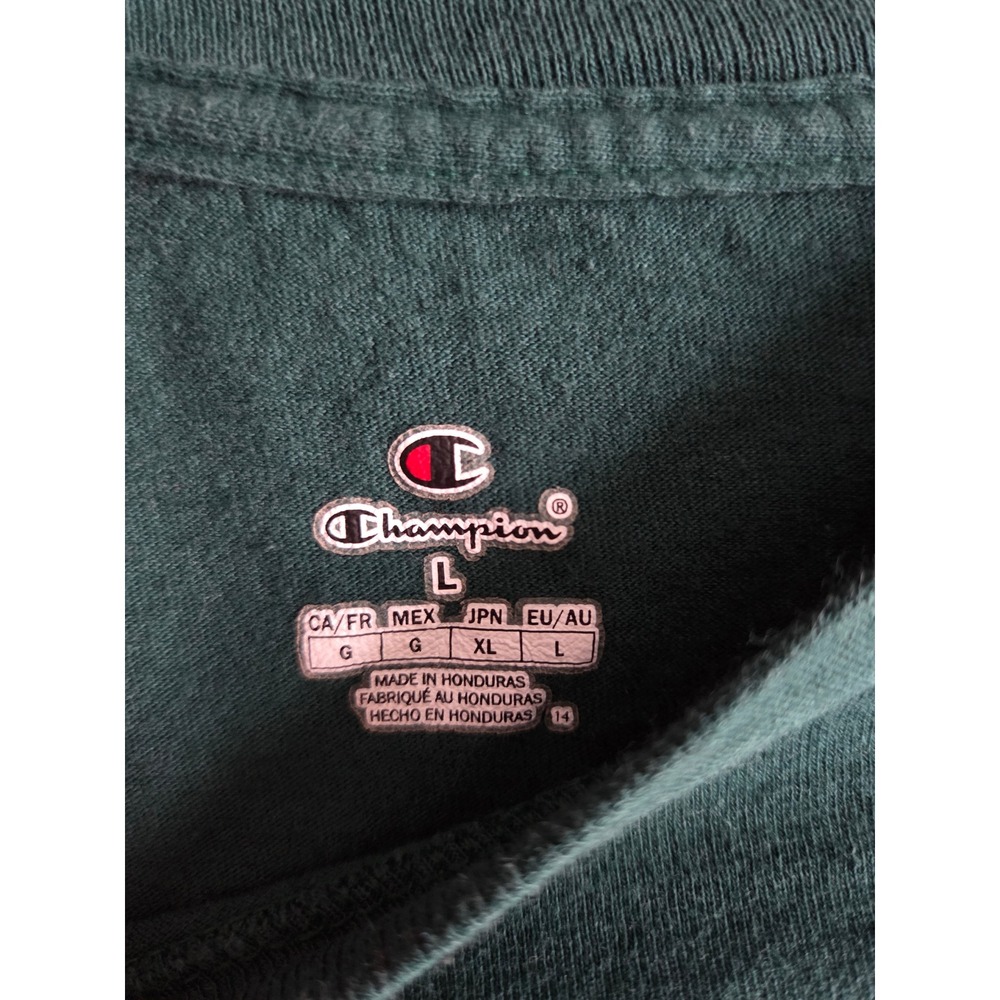 Champion Mens Forest Green Short Sleeve Crewneck T-Shirt Large Embroidered Logo - Picture 2 of 7